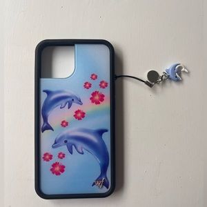 Dolphins wildflowers iPhone 13 case with dolphin phone charm